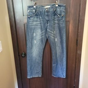 EUC Men's Blue Rag Straight Denim Jeans Distressed Blue 5-Pocket Size 40X30